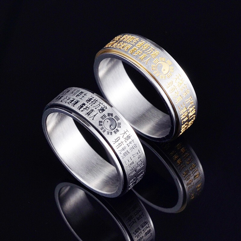 2025 New Model Golden Mantra Fortune-Turning Rotatable Taoist Tai Chi Bagua Ring Tiktok Xiaohongshu Best-Selling Ring