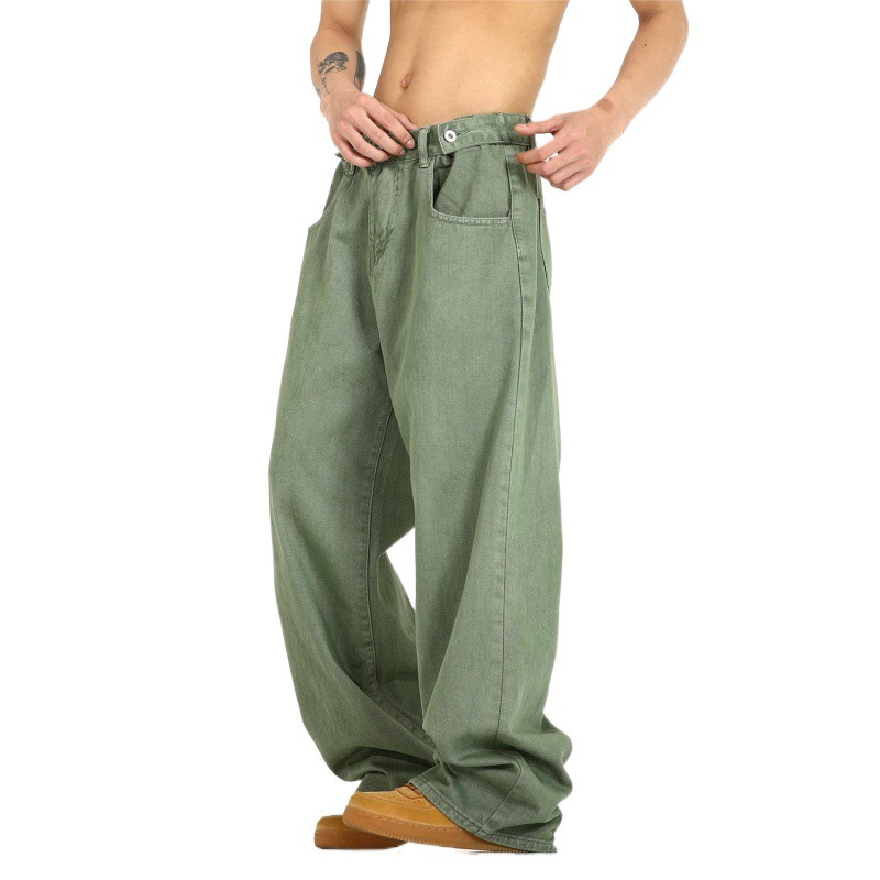 Pantalones vaqueros lavados retro americanos pantalones de pierna recta de moda de la calle principal para hombres