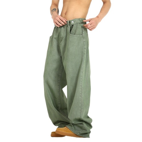 American Retro Washed Denim Jeans for Men, High Street Fashion Straight Leg Pants with Drape Design, Versatile Loose Wide Leg Long Pants