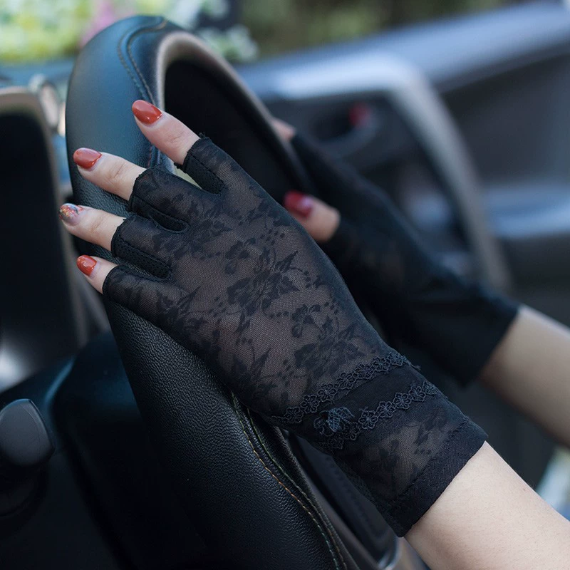 Летние тонкие шелковые дышащие нескользящие перчатки, без пальцев, с защитой от ультрафиолета