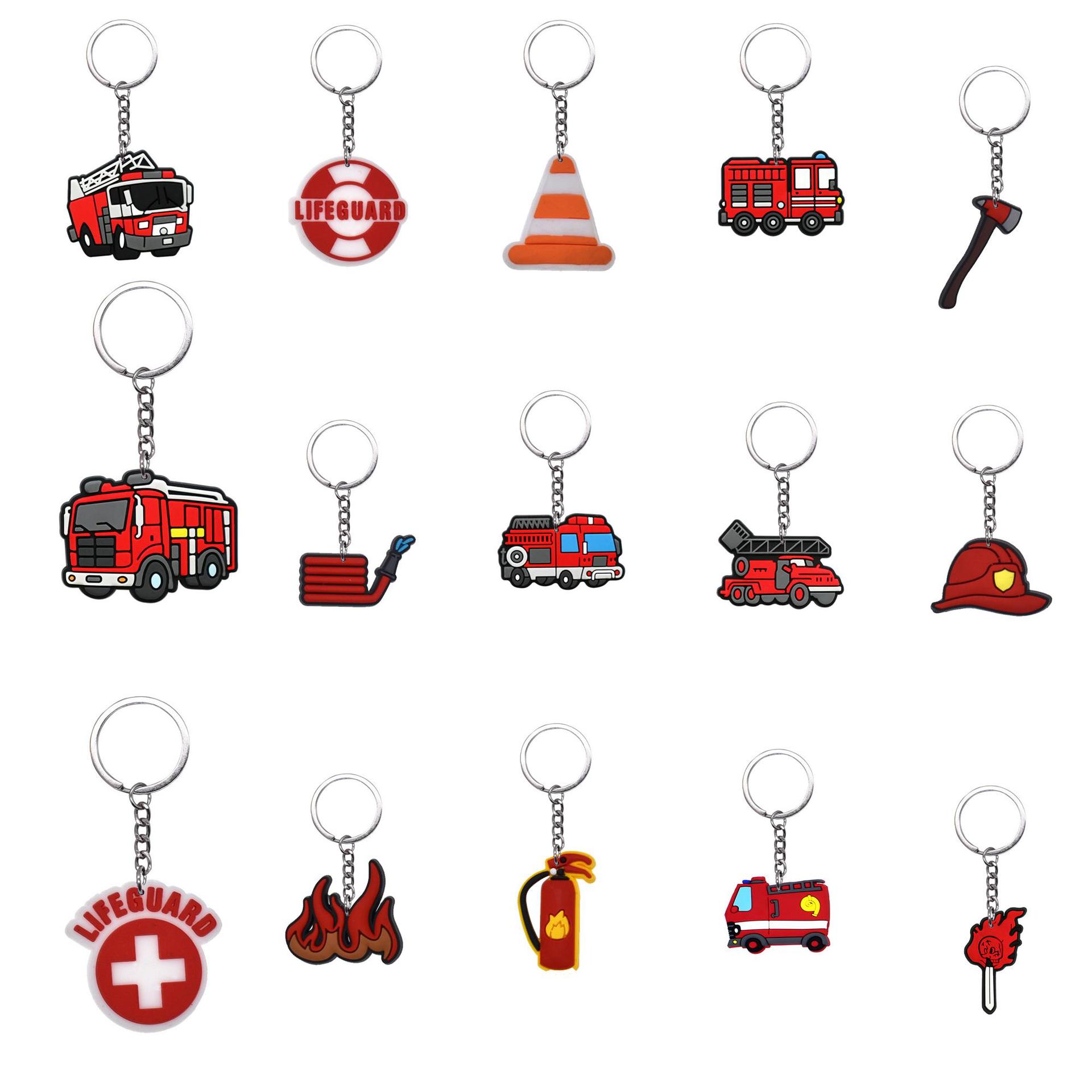 Cross-border 911 fire-related accessories, backpack pendants, small gifts, fire truck ornaments, keychains, DIY cartoon keychains