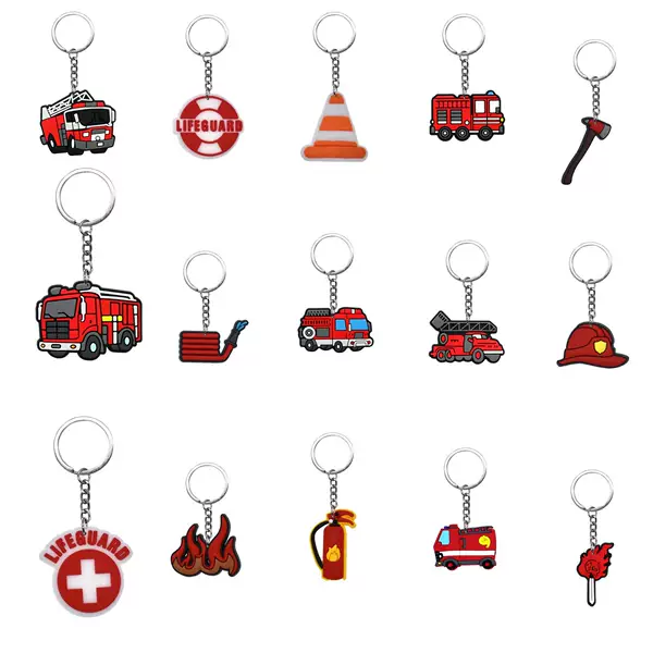 Cross-border 911 fire-themed backpack pendants, small gifts, fire truck trinkets, key chains, DIY cartoon keychains