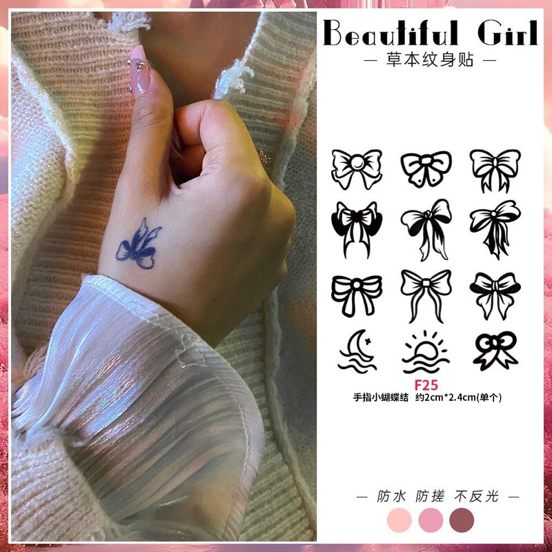 Cute Bow Herbal Juice Waterproof Long-lasting Semi-permanent Finger Small Pattern Advanced Ins Style Tattoo Sticker