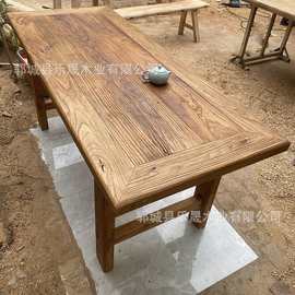 老榆木门板桌复古怀旧吧台旧木板桌面影视剧道具风化板茶桌茶台