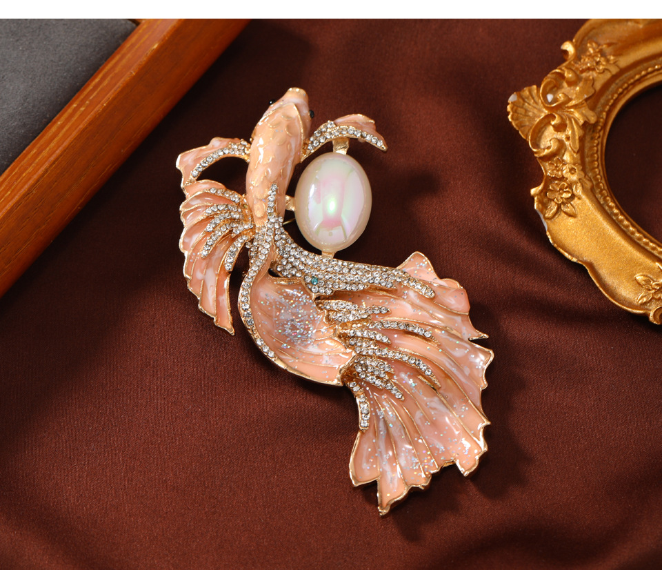 Carp Pattern Elegant Pin Carp Imitation Pearl Alloy Enamel Unisex Brooches