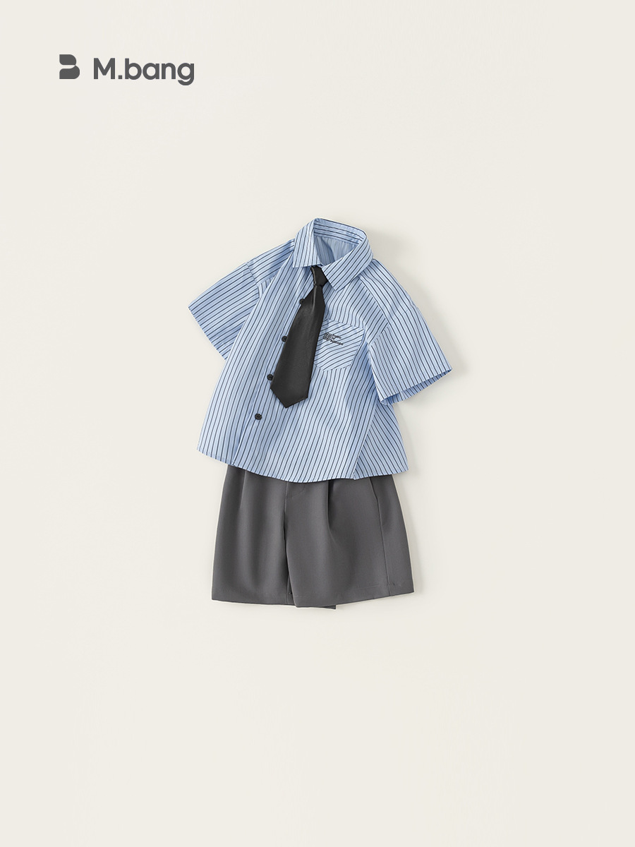 Youbao ropa para niños verano nuevo estilo traje de ropa para niños simple camisa a rayas casual pantalones cortos casuales de dos piezas