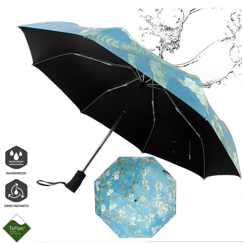 Van Gogh Oil Painting 70% off Automatic Open and Close Folding Umbrella with Black Coating, Sun Protection, Ultra-Light Women's Gift Umbrella, Uv Protection