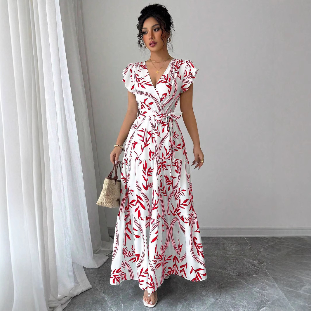 A Line Skirt Lace Up Floral Beach Hem Vacation Charming Print 2025…