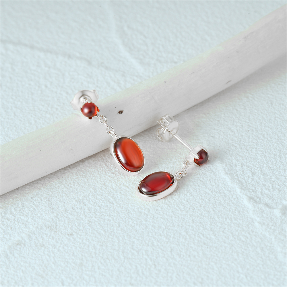 1 Pair 925 Sterling Silver Oval Drop Earrings display picture 6