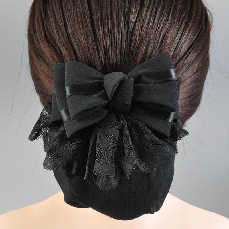 黑色布藝蕾絲立體職業頭花 航空酒店電信職員盤頭髮網兜工廠直銷