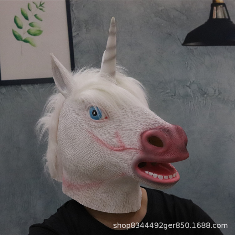 Unicornio cabeza de caballo máscara látex animal tocado bola Halloween bar TikTok accesorios rendimiento