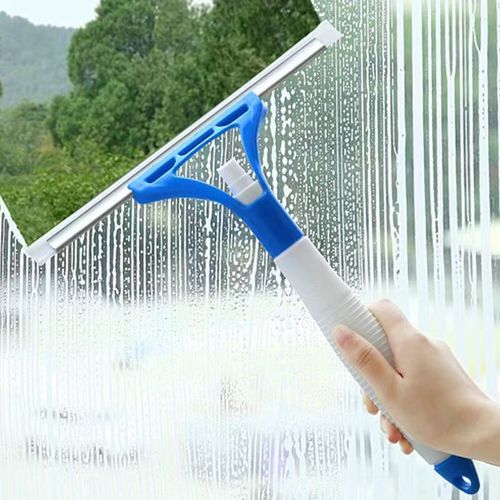New Glass Cleaning Brush Household Multi-functional Squeegee with Built-in Spray Bottle and Sponge Brush Double-sided Glass Cleaning Gadget
