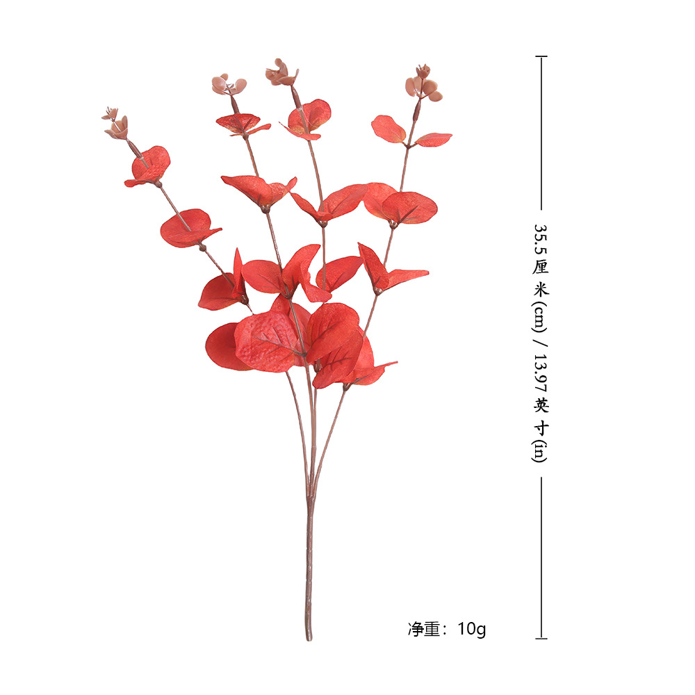Amazon transfronterizo flor de imitación 4 tenedor de Eucalyptus Halloween hogar red pared roja decoración floral
