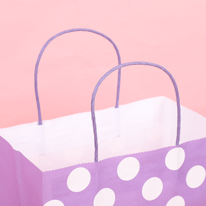 Polka Dot sarga mancha color bolsa de papel Regalo de Cumpleaños bolsa de embalaje de vacaciones bolsa de papel Kraft bolso de regalo de mano en stock lote