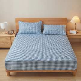 新款格子无印风系列棉花夹棉床笠单双人全包围高档床垫子长绒棉