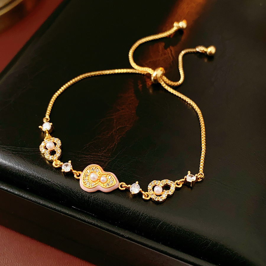 Pulsera de perlas de calabaza de circón galvanizado en oro real de 18k, pulsera exquisita y elegante de todo fósforo, joyería de alta calidad de lujo ligero para mujer