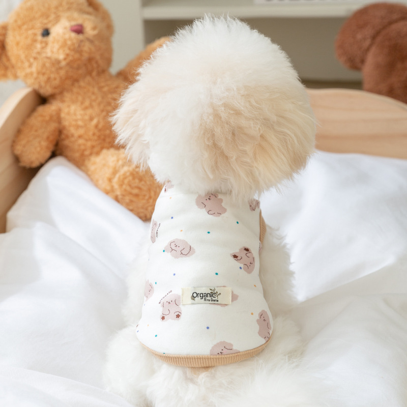 (2개) 봄과 가을 얇은 통기성 개 귀여운 폴카 도트 가정 옷 고양이 네 다리 에어컨 조끼 애완견 옷