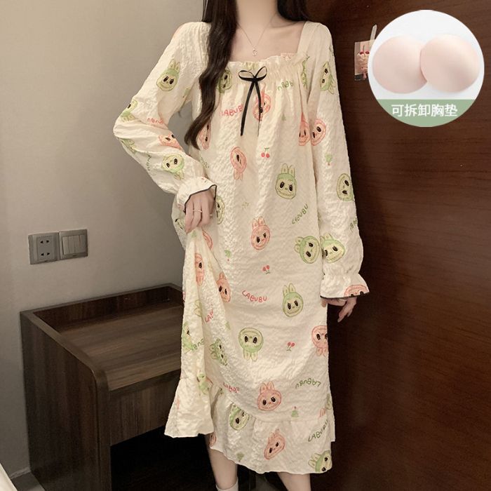 Venta al por mayor transfronteriza nube de algodón con almohadilla para el pecho Camisón largo de manga larga desmontable Otoño nuevo pijama niña dulce servicio a domicilio