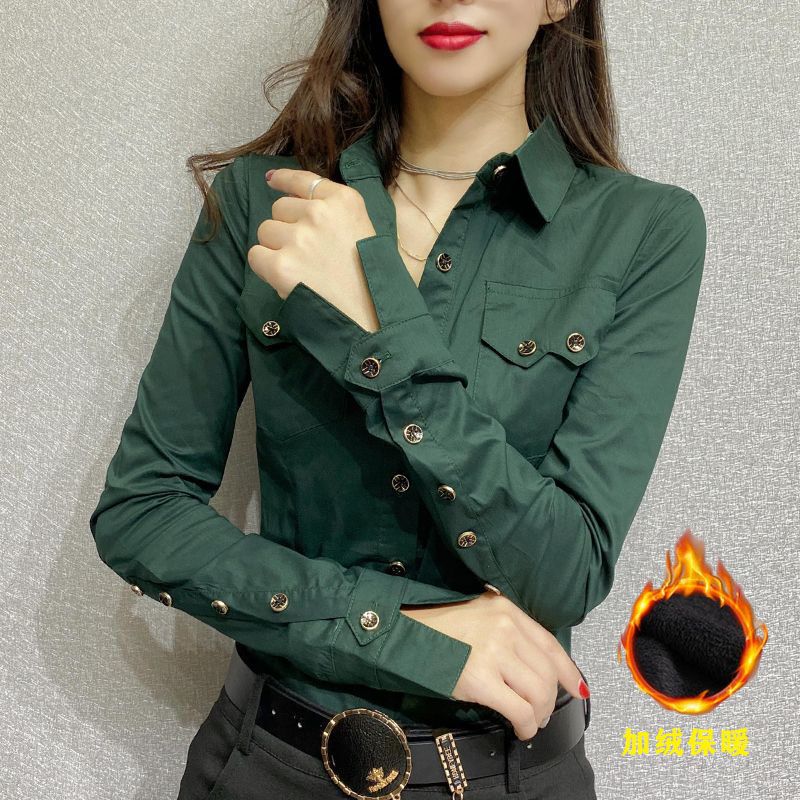 Unmun Fleece-Lined Slim Shirt Women's Long-Sleeved Design Autumn and Winter 2025 New Versatile Fashionable Slim Shirt