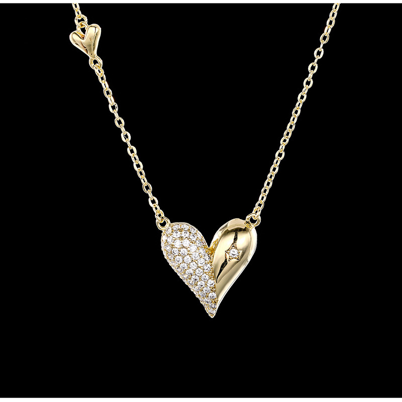 Fashion Heart Shape Copper Plating Rhinestones Pendant Necklace 1 Piece