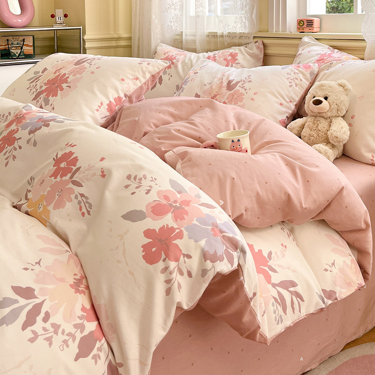 Juego de cama de algodón fresco de cuatro piezas de algodón 2025 nueva sábana cubierta de edredón dormitorio individual juego de tres piezas