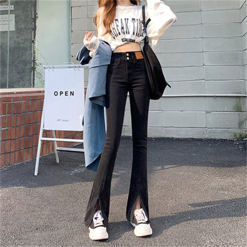 Black Slit Jeans for Women, Spring and Autumn 2025 New Style, Ultra-High Waist, Loose, Slimming, Straight-Leg, Floor-Length, Slightly Flared Pants Black Slit Jeans for Women, Spring and Autumn 2025 New Style, Ultra-High Waist, Loose, Slimming, Straight-Leg, Floor-Length, Slightly Flared Pants