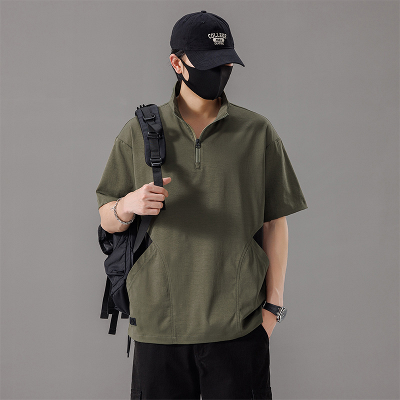 Summer New Men's T-Shirt, Large Size, Short-Sleeved, for Overweight Men, Half-Open Collar, Extra Large, Color-Blocking, Trendy Brand, Zip-Up T-Shirt for Men Summer New Men's T-Shirt, Large Size, Short-Sleeved, for Overweight Men, Half-Open Collar, Extra Large, Color-Blocking, Trendy Brand, Zip-Up T-Shirt for Men