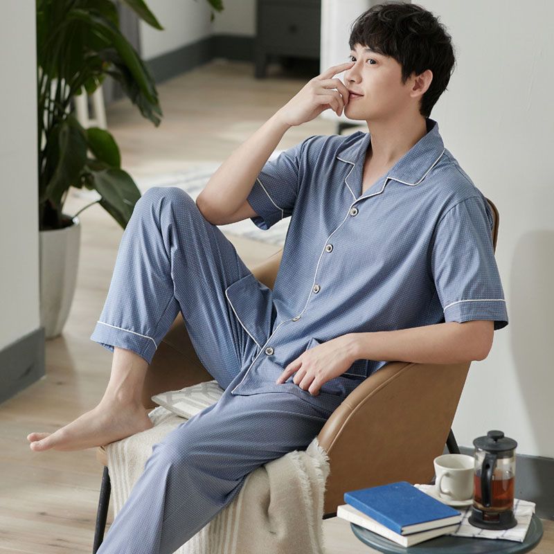 Pantalones de manga corta de verano 100% pijamas de algodón fino ocio traje de hombre de mediana edad y ancianos homewear