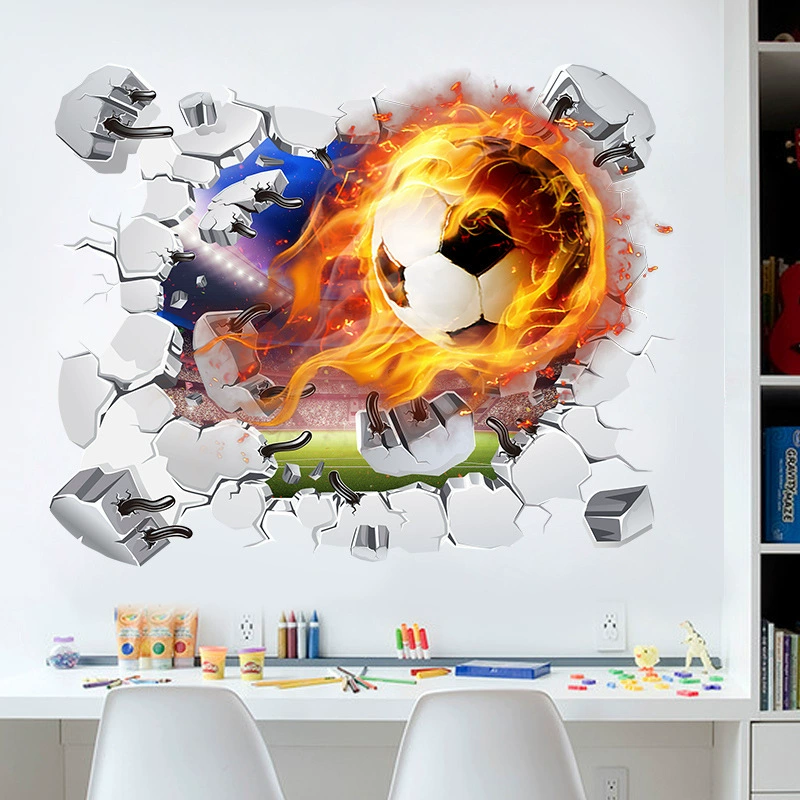 3D пламя футбол баскетбол сломанная стена декоративная наклейка детская комната мультфильм кровать спальня фрагмент плакат наклейки