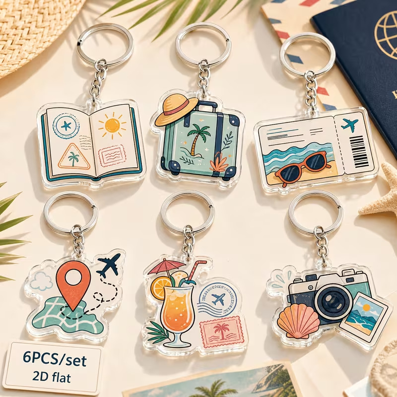 Aesthetic Colorful Travel Theme Acrylic Keychain Pendant, Bag Decoration, Souvenir Gift, 2D Flat Aesthetic Colorful Travel Theme Acrylic Keychain Pendant, Bag Decoration, Souvenir Gift, 2D Flat