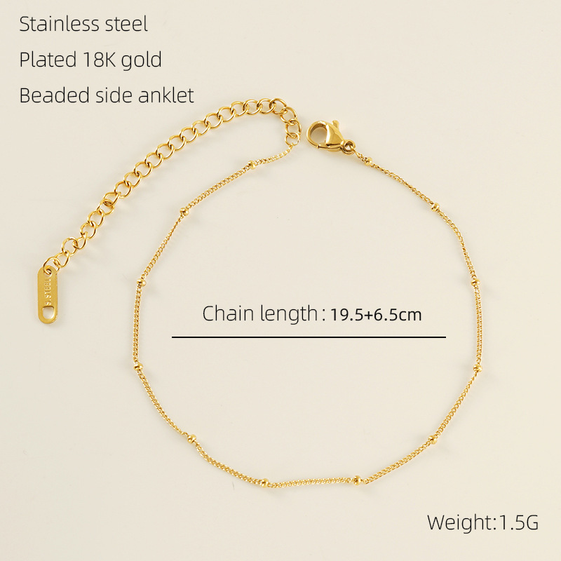 Transfronterizos Europa y América simple cinturón de perlas lateral cadena de pie pie de acero inoxidable chapado en oro 18K universal acero de titanio tobillas de mujer