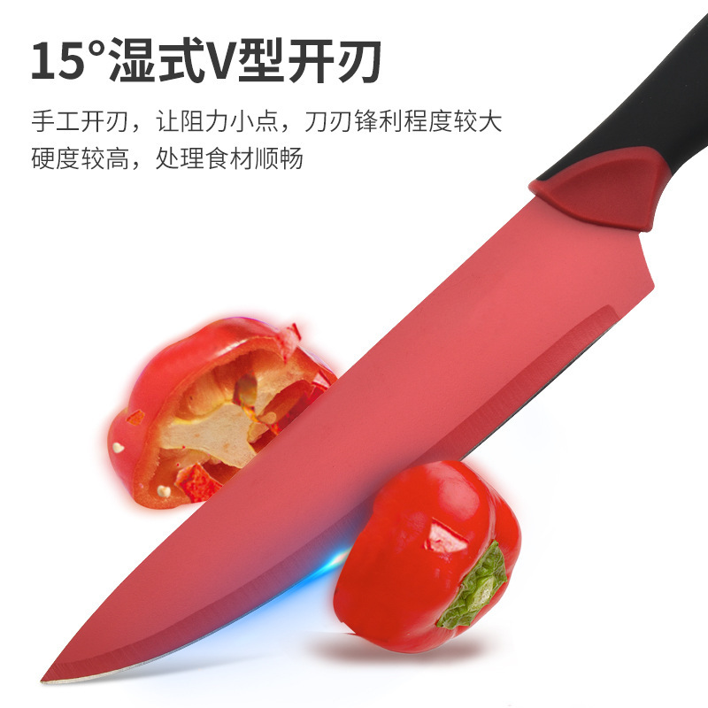 Fábrica al por mayor de inyección secundaria de acero inoxidable color seis piezas conjunto de herramientas con melón planador conjunto de caja de regalo