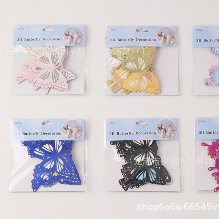 008 doble decoración de mariposa láser hueco mariposa PVC simulación mariposa 3D decoración tridimensional