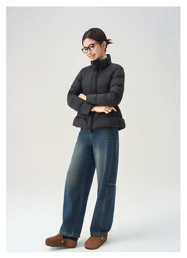 Down Jacket For Women With Stand Collar And Waist Cinch White_voghion.com