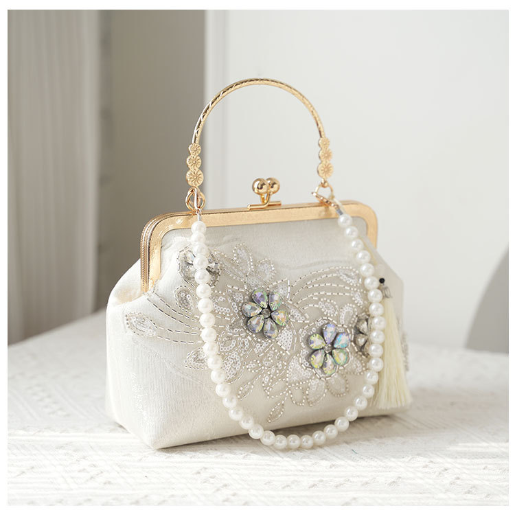 Bolsa de mão da moda Cheongsam Banquet Clutch Bordado Contas Ombro Pérola Corrente Bolsa_voghion.com