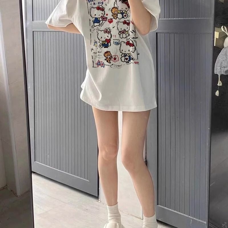Short-sleeve cartoon girl T-shirt for women, trendy cartoon brand, summer round neck, loose, casual, vibrant, large pattern Short-sleeve cartoon girl T-shirt for women, trendy cartoon brand, summer round neck, loose, casual, vibrant, large pattern