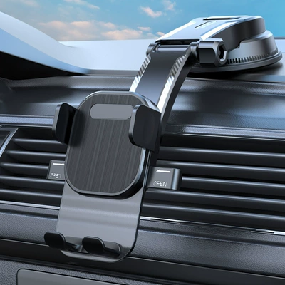 New cross-border pull-down dashboard: Car phone holder - black-brushed-texture-waterfall-style-base