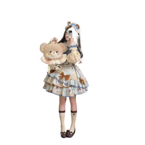 Cute Sweet Girly Age-reducing Lolita Doll Collar Poncho Coat Bow Strap Two-piece Set