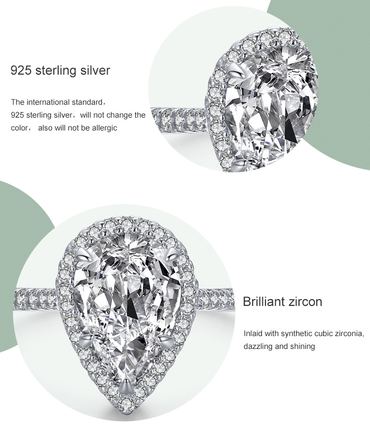 Luxurious Water Droplets Sterling Silver Inlay Zircon Rings