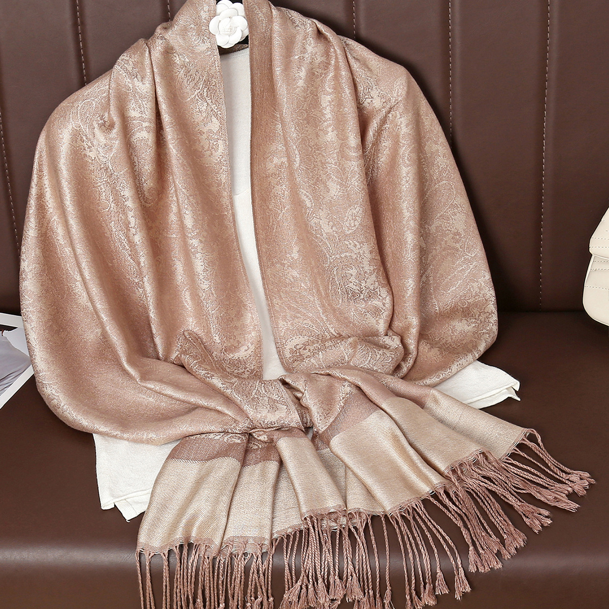 Chal pashmina mujer estampado paisley estilo étnico con borlas_voghion.com