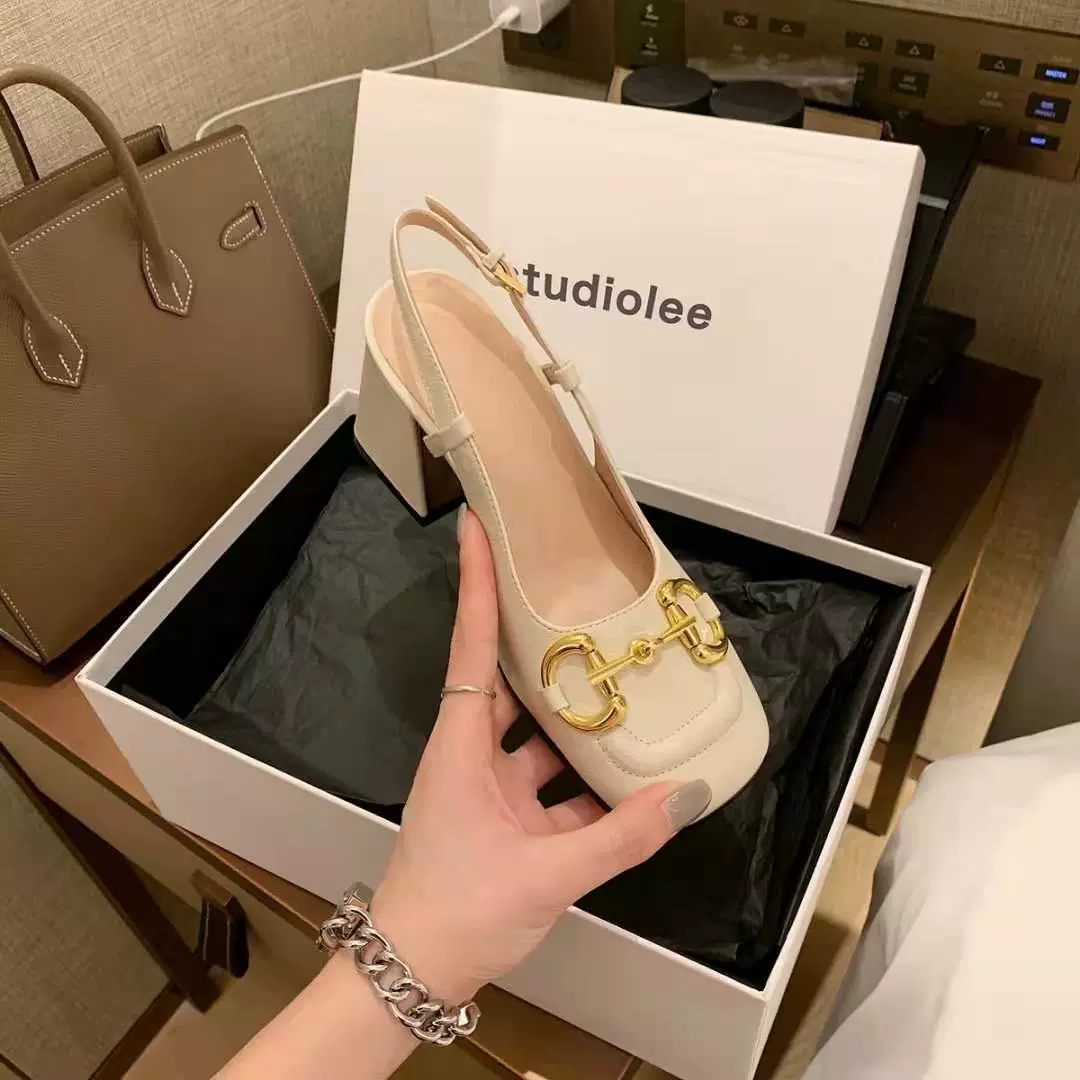 Женские сандалии Baotou, новинка 2025, летние черные туфли Мэри Джейн на высоком толстом каблуке с квадратным носком, французские туфли Horsebit