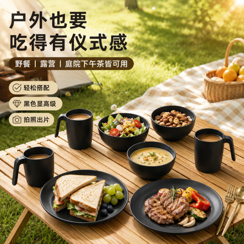 Amazon Cross-Border Plastic Pp Tableware Set with 20 Square Plates for Picnic, Camping, Barbecue, Dinner Party, Plastic Plates