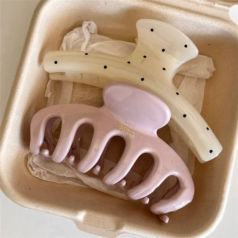 Spring and Summer Sweet Girly Style Pink Dragon-Bone Hair Clip, Korean-Style Gentle and Versatile Polka Dot Hair Clip for the Back of the Head