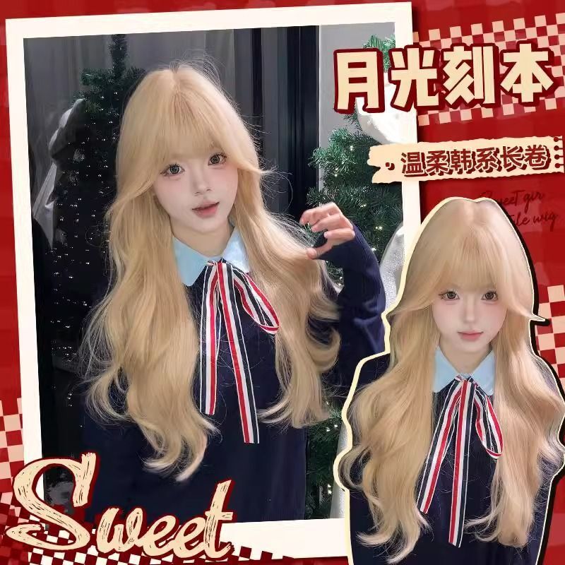 Wig for Women, High-End White Gold, Natural, Traceless, Versatile, Age-Reducing, Fluffy, Simulated Big Wave, White Gold Full Headgear