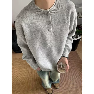 亨利新款领毛针织衫复古宽松潮牌休闲美式毛衣男款V领痞帅春秋季