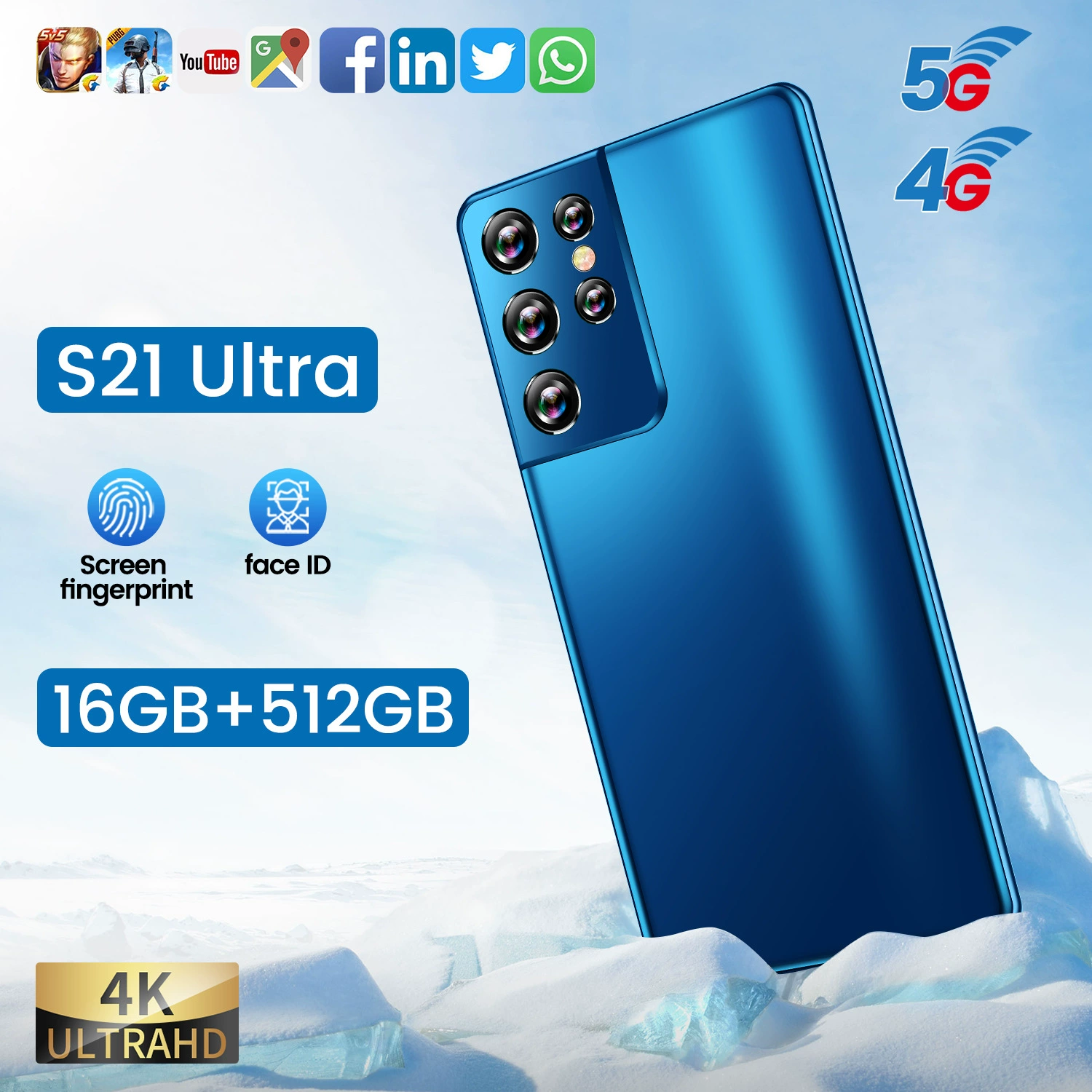 Смартфон S21U, 6,3 дюйма 5G, 4+64 ГБ (по умолчанию), мультирегиональные и цветовые варианты
