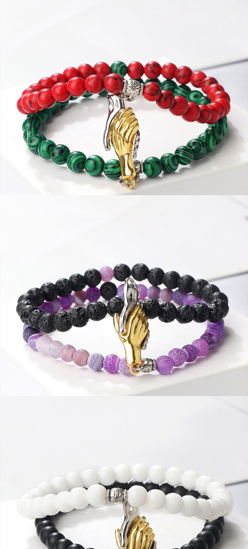 double ring asymmetrical turquoise matte couple bracelet popular circle chain set hand jewelry spot_voghion.com