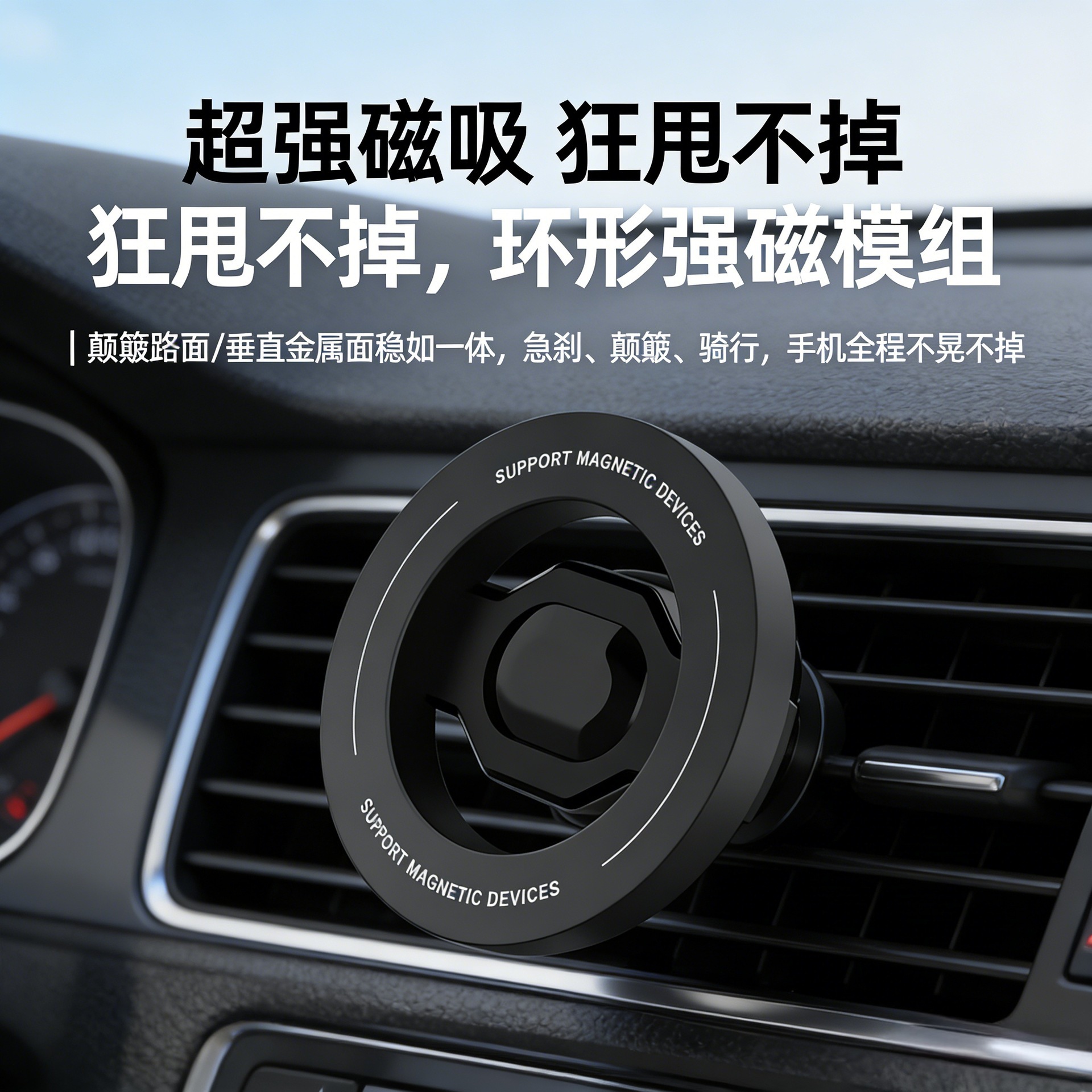 Car Magnetic Phone Holder, Air Vent Navigation Mount, 360-Degree Universal Rotating Magnetic Magsafe Suction Ring