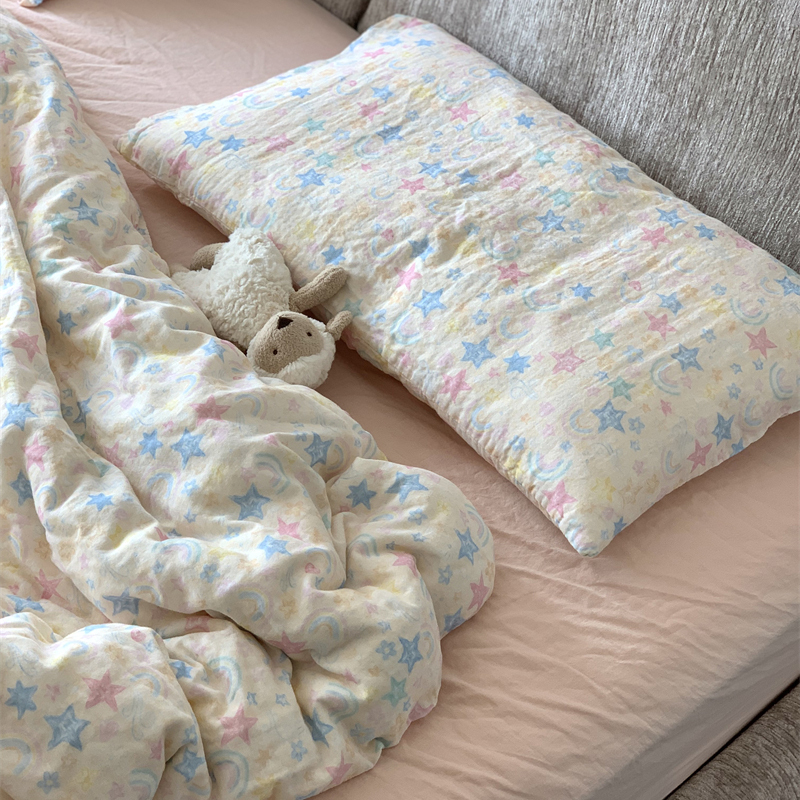 Xiaohongshu's Popular Dopamine Star-Themed All-Cotton Double-Layer Gauze Four-Piece Set, Class a Pure Cotton Gauze Three-Piece Set for Sleeping Naked Xiaohongshu's Popular Dopamine Star-Themed All-Cotton Double-Layer Gauze Four-Piece Set, Class a Pure Cotton Gauze Three-Piece Set for Sleeping Naked