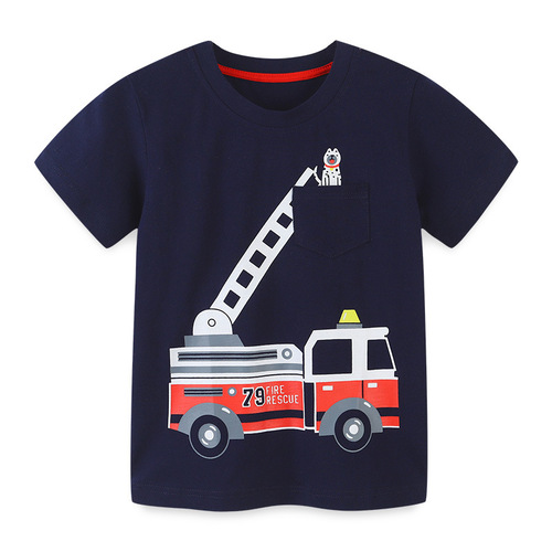 European and American style boys' short sleeve knit cotton summer small and medium children versatile T-shirt cartoon round neck baby base shirt